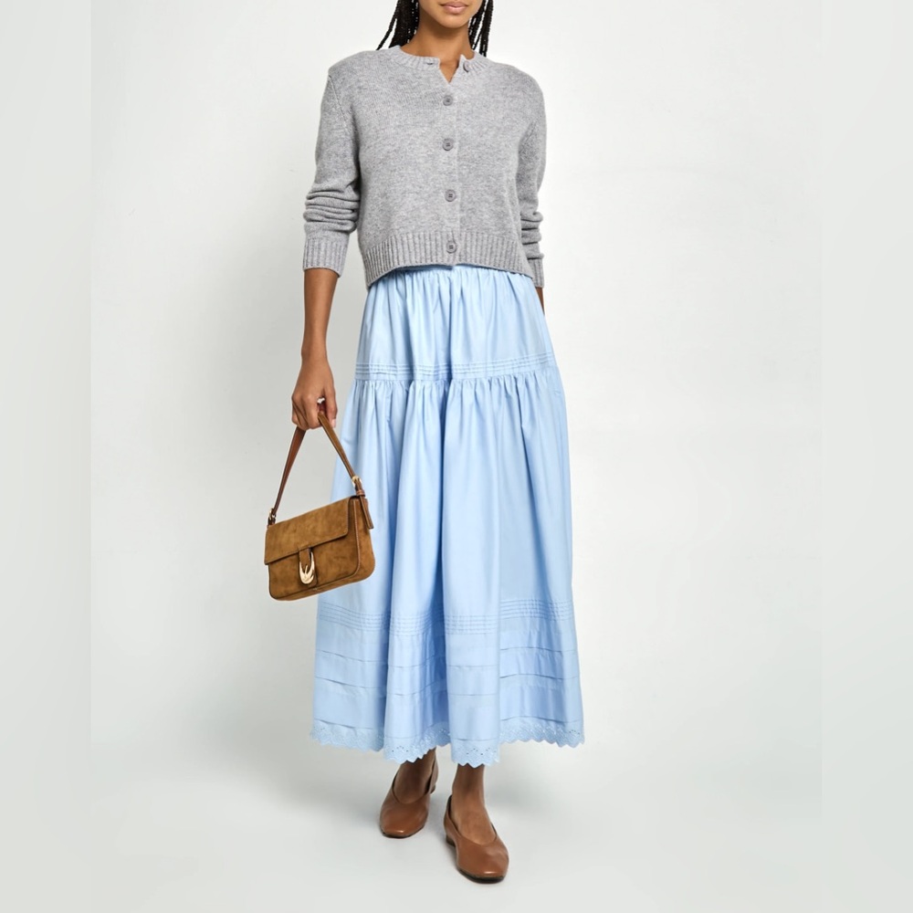 NWT o.p.t Beth Cotton Maxi Tiered Eyelet Embroidered Skirt Sebastiane Doen sz 4